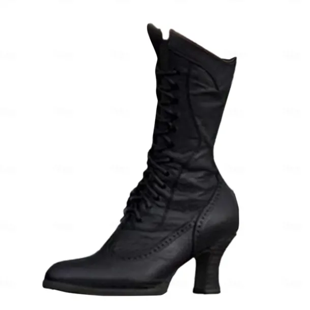 Women's Brown Faux Leather Victorian Lace-Up Boots with Low Heel - Classic and Elegant for Cosplay, Costume Parties, and Vintage-Inspired Outfits