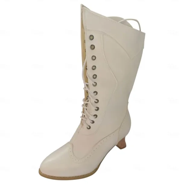 Women's Brown Faux Leather Victorian Lace-Up Boots with Low Heel - Classic and Elegant for Cosplay, Costume Parties, and Vintage-Inspired Outfits