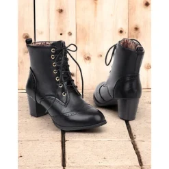 Women's Brown Lace-Up Victorian Boots with Mid-Heel - Ideal for Casual Wear, Outdoor Activities, and Weekend Outings