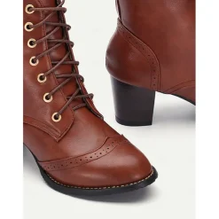 Women's Brown Lace-Up Victorian Boots with Mid-Heel - Ideal for Casual Wear, Outdoor Activities, and Weekend Outings