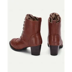 Women's Brown Lace-Up Victorian Boots with Mid-Heel - Ideal for Casual Wear, Outdoor Activities, and Weekend Outings