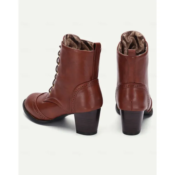 Women's Brown Lace-Up Victorian Boots with Mid-Heel - Ideal for Casual Wear, Outdoor Activities, and Weekend Outings