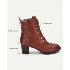 Women's Brown Lace-Up Victorian Boots with Mid-Heel - Ideal for Casual Wear, Outdoor Activities, and Weekend Outings