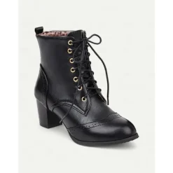 Women's Brown Lace-Up Victorian Boots with Mid-Heel - Ideal for Casual Wear, Outdoor Activities, and Weekend Outings