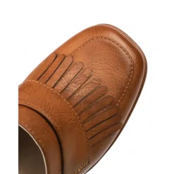 Women's Brown Platform Loafer Heels with Tassel Fringe – Retro Chunky Block High Heel Shoes for Casual and Party Wear