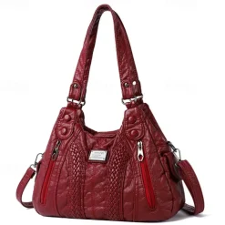 Women's Brown Quilted Faux Leather Handbag – Stylish Zippered Tote with Braided Detailing & Adjustable Strap for Work, Travel & Casual Outings