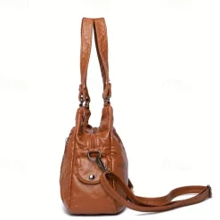 Women's Brown Quilted Faux Leather Handbag – Stylish Zippered Tote with Braided Detailing & Adjustable Strap for Work, Travel & Casual Outings