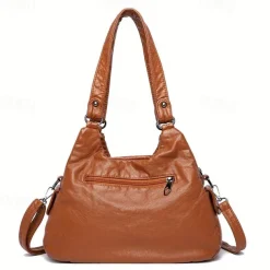 Women's Brown Quilted Faux Leather Handbag – Stylish Zippered Tote with Braided Detailing & Adjustable Strap for Work, Travel & Casual Outings