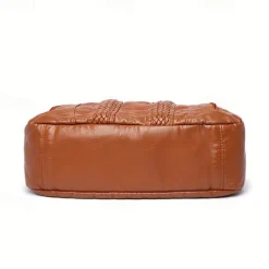 Women's Brown Quilted Faux Leather Handbag – Stylish Zippered Tote with Braided Detailing & Adjustable Strap for Work, Travel & Casual Outings