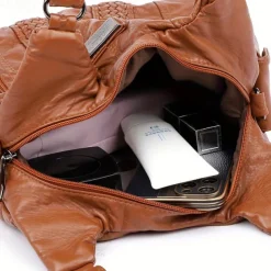 Women's Brown Quilted Faux Leather Handbag – Stylish Zippered Tote with Braided Detailing & Adjustable Strap for Work, Travel & Casual Outings