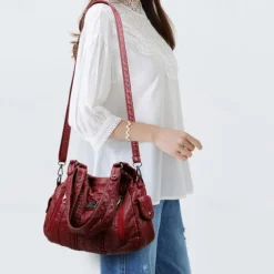 Women's Brown Quilted Faux Leather Handbag – Stylish Zippered Tote with Braided Detailing & Adjustable Strap for Work, Travel & Casual Outings