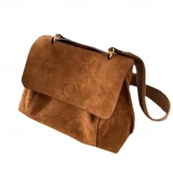 Women's Brown Suede Messenger Bag with Adjustable Strap – Casual Shoulder Bag for Work, Travel, and Everyday Use