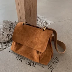 Women's Brown Suede Messenger Bag with Adjustable Strap – Casual Shoulder Bag for Work, Travel, and Everyday Use