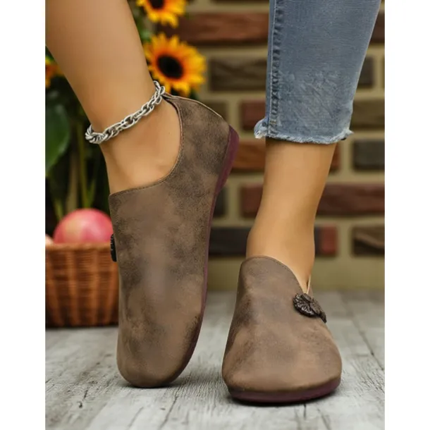 Women's Brown Wide Toe Vintage Loafers with Bowknot – Soft Flexible Slip-On Casual Shoes for Travel, Weekend Shopping and Outdoor Relaxation