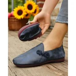 Women's Brown Wide Toe Vintage Loafers with Bowknot – Soft Flexible Slip-On Casual Shoes for Travel, Weekend Shopping and Outdoor Relaxation