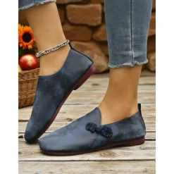 Women's Brown Wide Toe Vintage Loafers with Bowknot – Soft Flexible Slip-On Casual Shoes for Travel, Weekend Shopping and Outdoor Relaxation