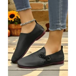 Women's Brown Wide Toe Vintage Loafers with Bowknot – Soft Flexible Slip-On Casual Shoes for Travel, Weekend Shopping and Outdoor Relaxation