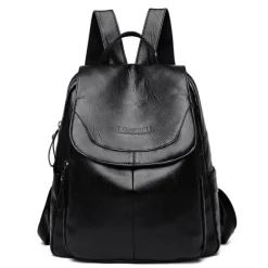 Women's Burgundy Faux Leather Backpack with Flap Closure & Multiple Compartments - Stylish Everyday, Work & Travel Bag