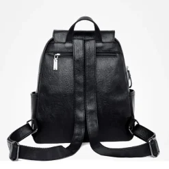 Women's Burgundy Faux Leather Backpack with Flap Closure & Multiple Compartments - Stylish Everyday, Work & Travel Bag