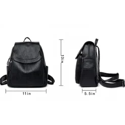 Women's Burgundy Faux Leather Backpack with Flap Closure & Multiple Compartments - Stylish Everyday, Work & Travel Bag