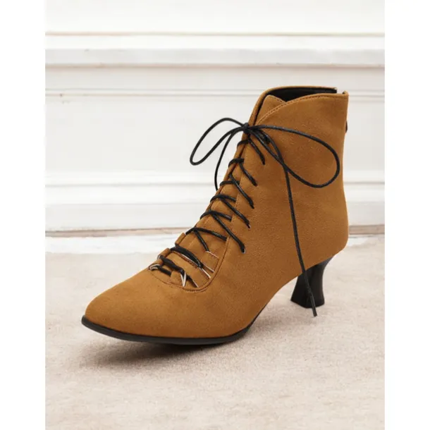 Women's Burgundy Lace-Up Victorian Ankle Boots – Elegant Suede Heeled Footwear for Formal Occasions and Vintage Style