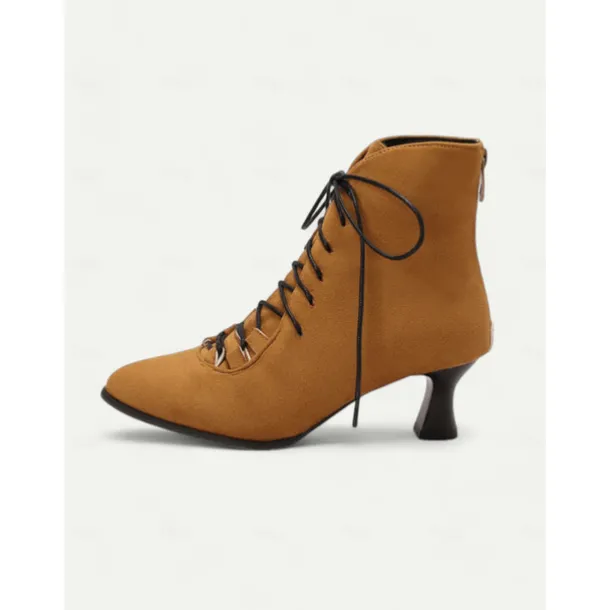 Women's Burgundy Lace-Up Victorian Ankle Boots – Elegant Suede Heeled Footwear for Formal Occasions and Vintage Style