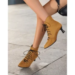 Women's Burgundy Lace-Up Victorian Ankle Boots – Elegant Suede Heeled Footwear for Formal Occasions and Vintage Style