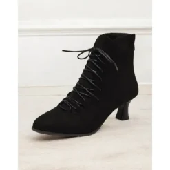 Women's Burgundy Lace-Up Victorian Ankle Boots – Elegant Suede Heeled Footwear for Formal Occasions and Vintage Style