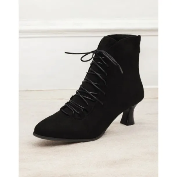 Women's Burgundy Lace-Up Victorian Ankle Boots – Elegant Suede Heeled Footwear for Formal Occasions and Vintage Style