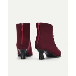 Women's Burgundy Lace-Up Victorian Ankle Boots – Elegant Suede Heeled Footwear for Formal Occasions and Vintage Style