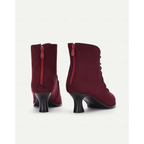 Women's Burgundy Lace-Up Victorian Ankle Boots – Elegant Suede Heeled Footwear for Formal Occasions and Vintage Style