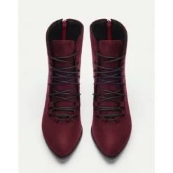 Women's Burgundy Lace-Up Victorian Ankle Boots – Elegant Suede Heeled Footwear for Formal Occasions and Vintage Style