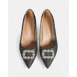 Women's Burgundy Suede Block Heel Pumps with Rhinestone Buckle - Elegant Retro Style Dress Shoes for Ladies, Ideal for Office, Weddings, and Parties