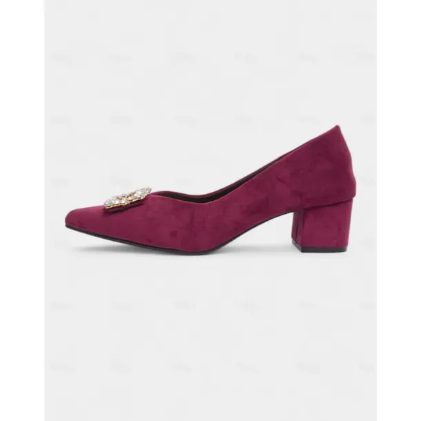 Women's Burgundy Suede Block Heel Pumps with Rhinestone Buckle - Elegant Retro Style Dress Shoes for Ladies, Ideal for Office, Weddings, and Parties