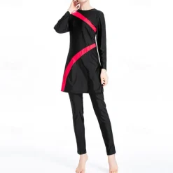 Women's Burkini Hijab Swimsuit Full Coverage UPF50+ Long Sleeve Bathing Suit 3-Piece Modest Swimwear Swimming Beach Water Sports Patchwork Spring Summer Autumn