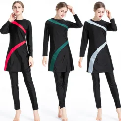 Women's Burkini Hijab Swimsuit Full Coverage UPF50+ Long Sleeve Bathing Suit 3-Piece Modest Swimwear Swimming Beach Water Sports Patchwork Spring Summer Autumn