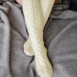 Women's Cable Knit Knee-High Winter Extra Long Winter Stockings Thicker Over Knee Socks No Show Leg Warmers