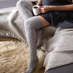 Women's Cable Knit Knee-High Winter Extra Long Winter Stockings Thicker Over Knee Socks No Show Leg Warmers