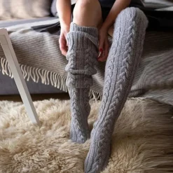 Women's Cable Knit Knee-High Winter Extra Long Winter Stockings Thicker Over Knee Socks No Show Leg Warmers