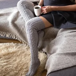 Women's Cable Knit Knee-High Winter Extra Long Winter Stockings Thicker Over Knee Socks No Show Leg Warmers