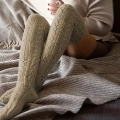 Women's Cable Knit Knee-High Winter Extra Long Winter Stockings Thicker Over Knee Socks No Show Leg Warmers
