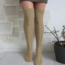 Women's Cable Knit Knee-High Winter Extra Long Winter Stockings Thicker Over Knee Socks No Show Leg Warmers