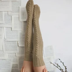 Women's Cable Knit Knee-High Winter Extra Long Winter Stockings Thicker Over Knee Socks No Show Leg Warmers