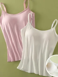 Women's Camisole Tank Top Adjustable Spaghetti Strap Pastel Pink Cream White Solid Color Basic Layering Spring Summer Casual Comfort Fit Clothing Apparel