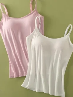 Women's Camisole Tank Top Adjustable Spaghetti Strap Pastel Pink Cream White Solid Color Basic Layering Spring Summer Casual Comfort Fit Clothing Apparel