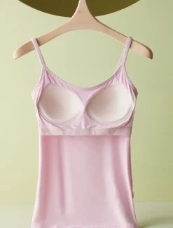 Women's Camisole Tank Top Adjustable Spaghetti Strap Pastel Pink Cream White Solid Color Basic Layering Spring Summer Casual Comfort Fit Clothing Apparel