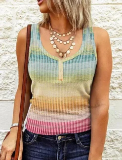 Women's Camisole Tank Top Vest Stylish Casual Print Sleeveless Regular Tops V Neck Daily Going out Rainbow Summer