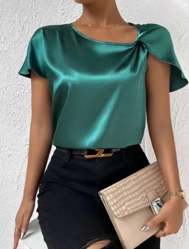 Women's Camisole Tank Top Solid Color Elegant Stylish Short Sleeve V Neck Regular Tops Wedding Guest Work Black Pink Navy Blue Green Khaki Summer Spring