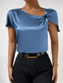 Women's Camisole Tank Top Solid Color Elegant Stylish Short Sleeve V Neck Regular Tops Wedding Guest Work Black Pink Navy Blue Green Khaki Summer Spring