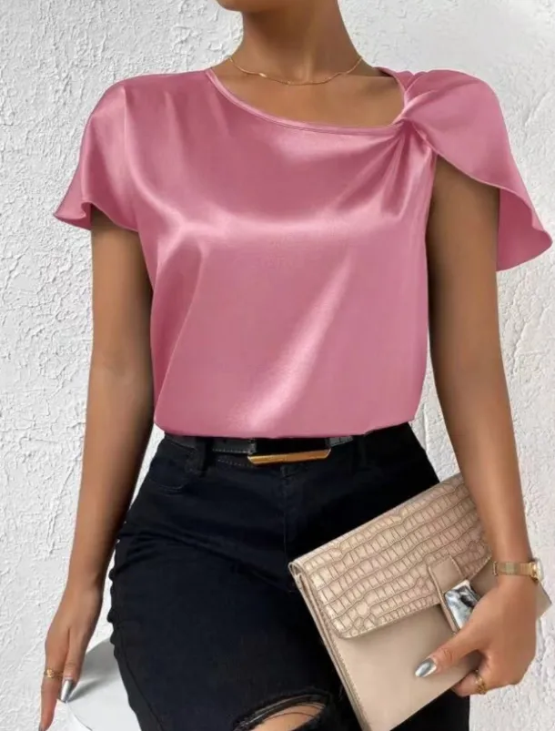 Women's Camisole Tank Top Solid Color Elegant Stylish Short Sleeve V Neck Regular Tops Wedding Guest Work Black Pink Navy Blue Green Khaki Summer Spring